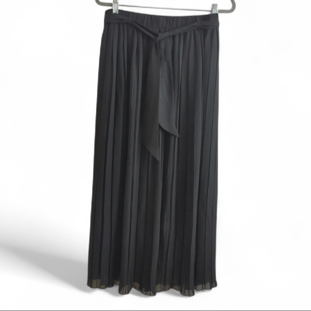 Joie Black Pleated Lined Maxi Skirt With Tie Belt Size XL